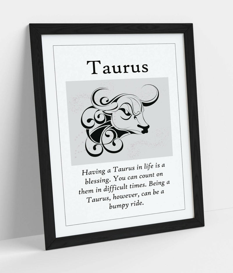 Taurus Star Sign Art | Framed Astrology Quote with Natural Wood Grain Frame
