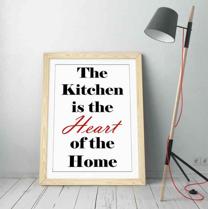 "KITCHEN IS THE HEART OF THE HOME" QUOTE SLOGAN -FRAMED WALL ART PICTURE PRINT