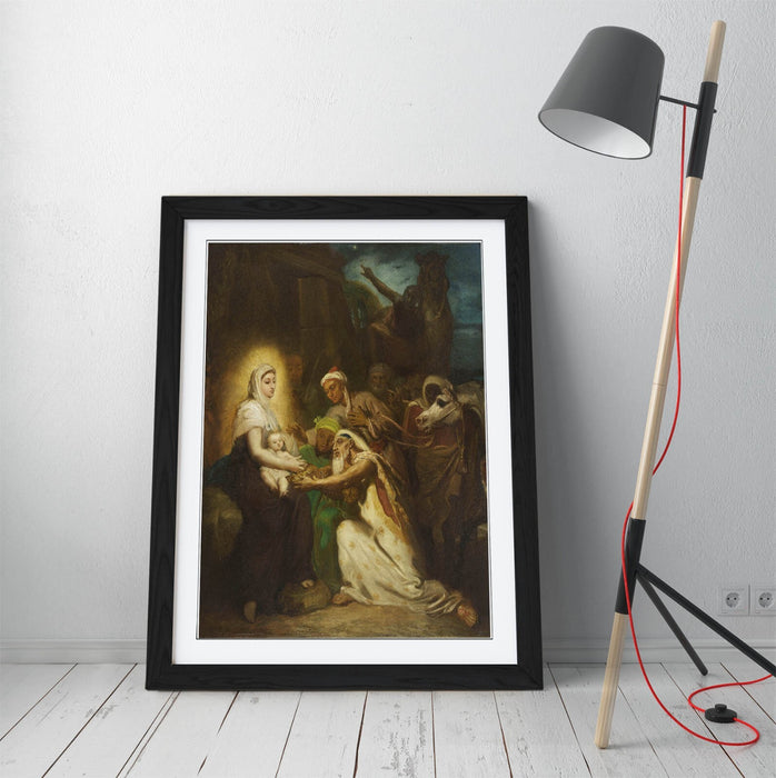 Framed Art Poster - Theodore Chasseriau Adoration Of The Magi Print With Wood Grain Frame