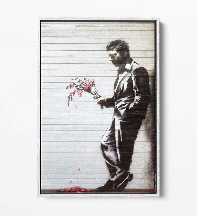 BANKSY THE HUSTLER -FLOAT EFFECT CANVAS WALL ART PIC PRINT- BLACK & WHITE RED