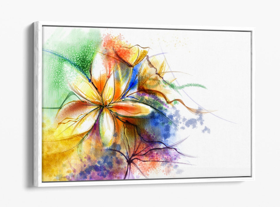 Canvas Wall Art - Multi Colour Flower Abstract Print | Float Effect Frame