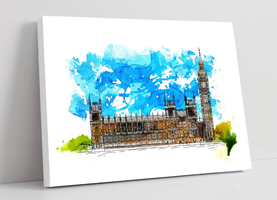 Westminster Abbey Canvas - London Wall Art | Handmade Watercolour Splash Print