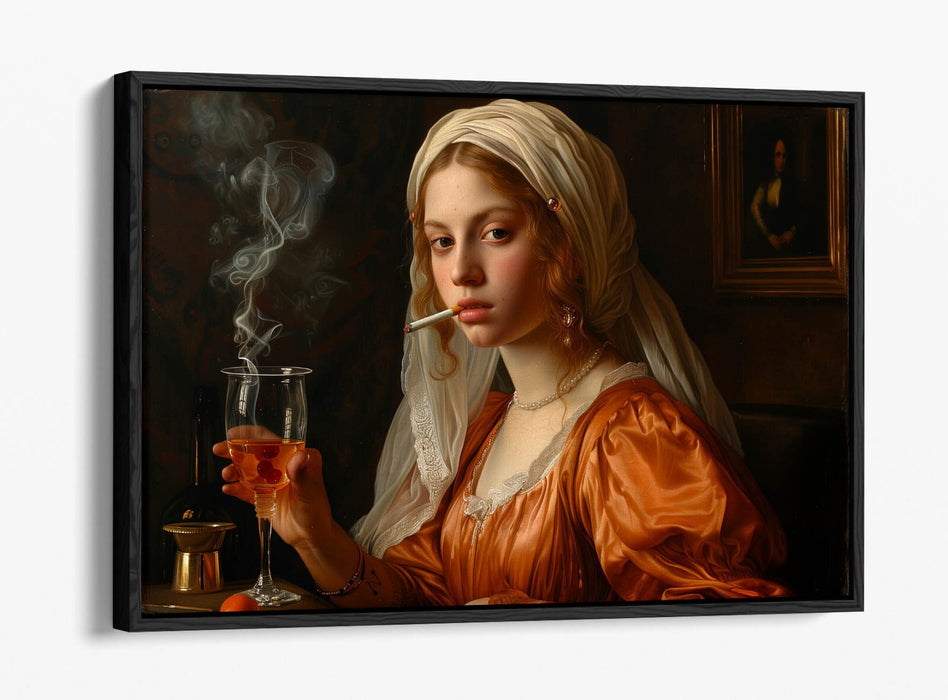 Renaissance Canvas Art – Woman Smoking Print | Float Effect Canvas Wall Art