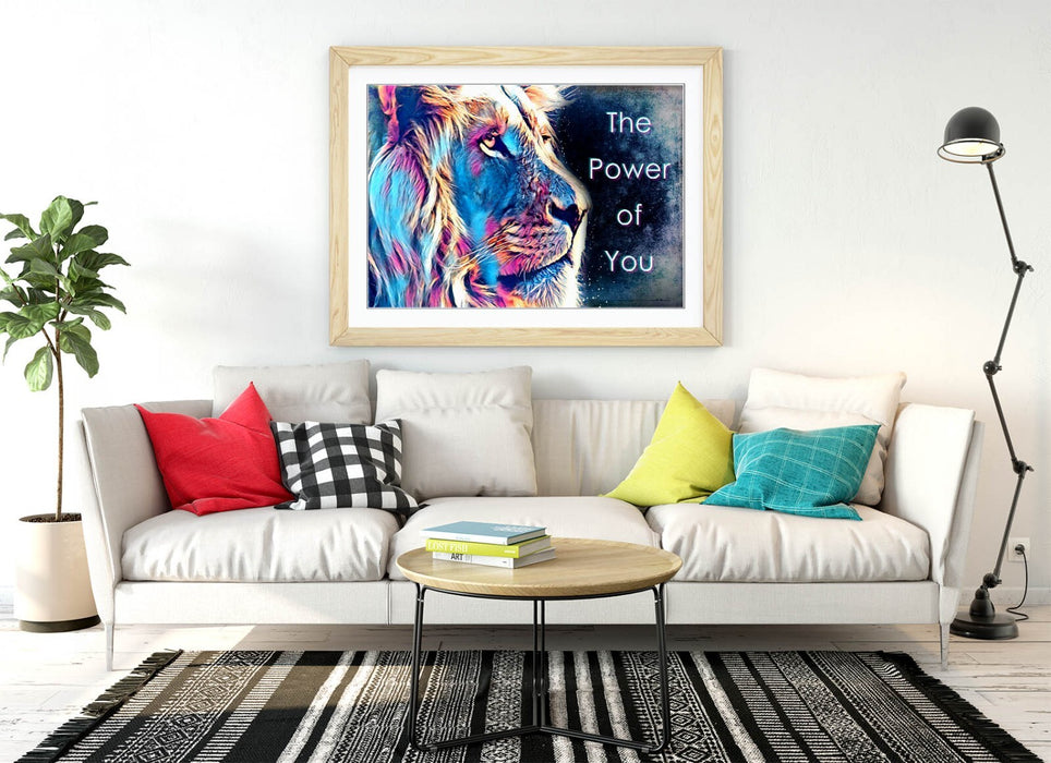 PURPLE BLUE LION SKETCH MOTIVATIONAL QUOTE -FRAMED ART POSTER PICTURE PRINT