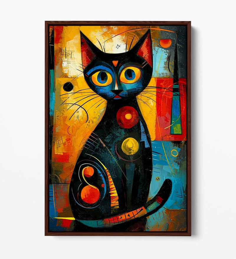 Black Cat Canvas Art – Abstract Wall Art With Float Effect Frame