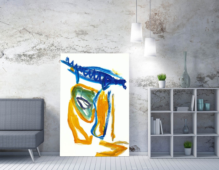 Abstract Canvas Art - Vibrant Yellow Blue Artwork | Premium Varnish Finish