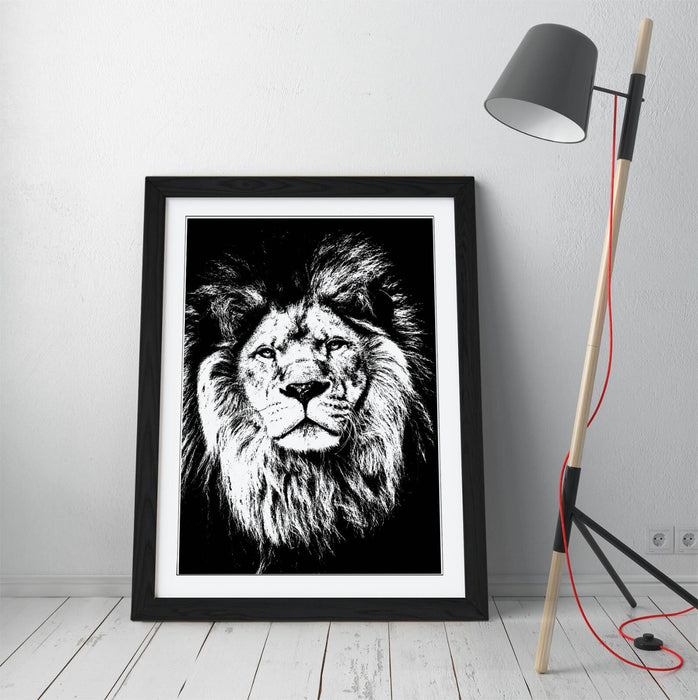 LION HEAD BLACK AND WHITE -WALL ART PRINT STRENGTH COURAGE 4 FRAME SIZES POSTER