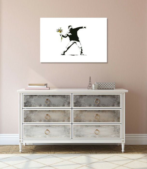 BANKSY - FLOWER CHUCKER THROWER -  CANVAS STREET WALL ART PRINT ARTWORK
