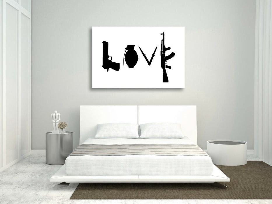BANKSY LOVE WEAPONS GUNS GRAFFITI CANVAS WALL ART PRINT ARTWORK DEEP FRAMED