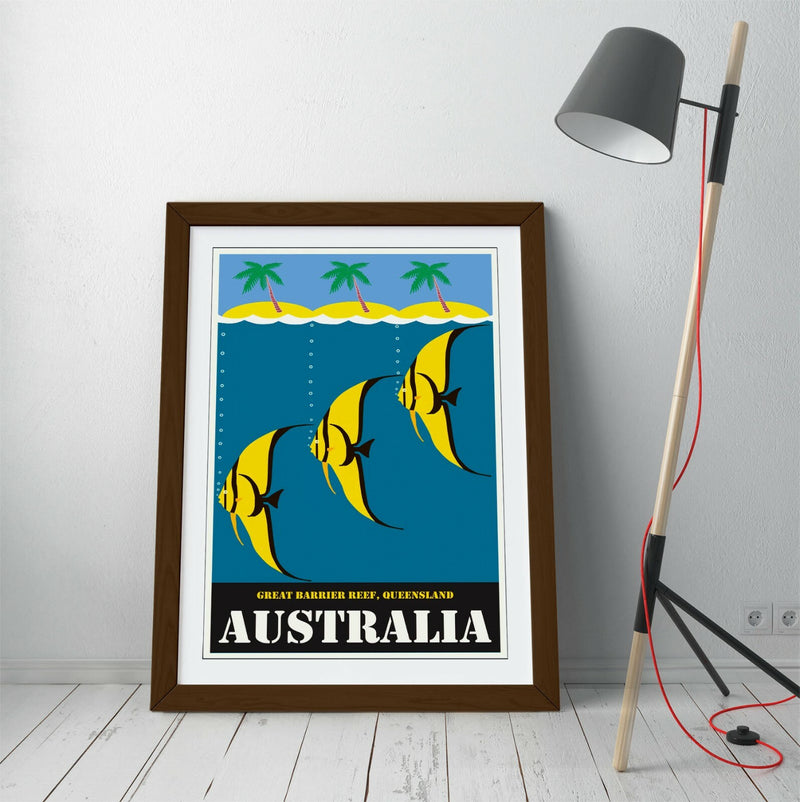 VINTAGE RETRO AUSTRALIA TRAVEL POSTER -FRAMED WALL ART PICTURE PRINT- YELLOW