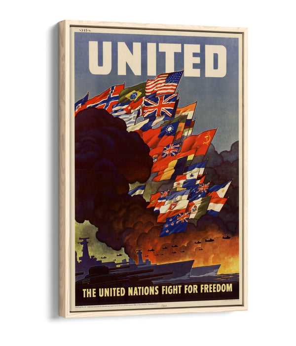 VINTAGE UNITED NATIONS FIGHT FOR FREEDOM -FLOAT EFFECT CANVAS WALL ART PRINT