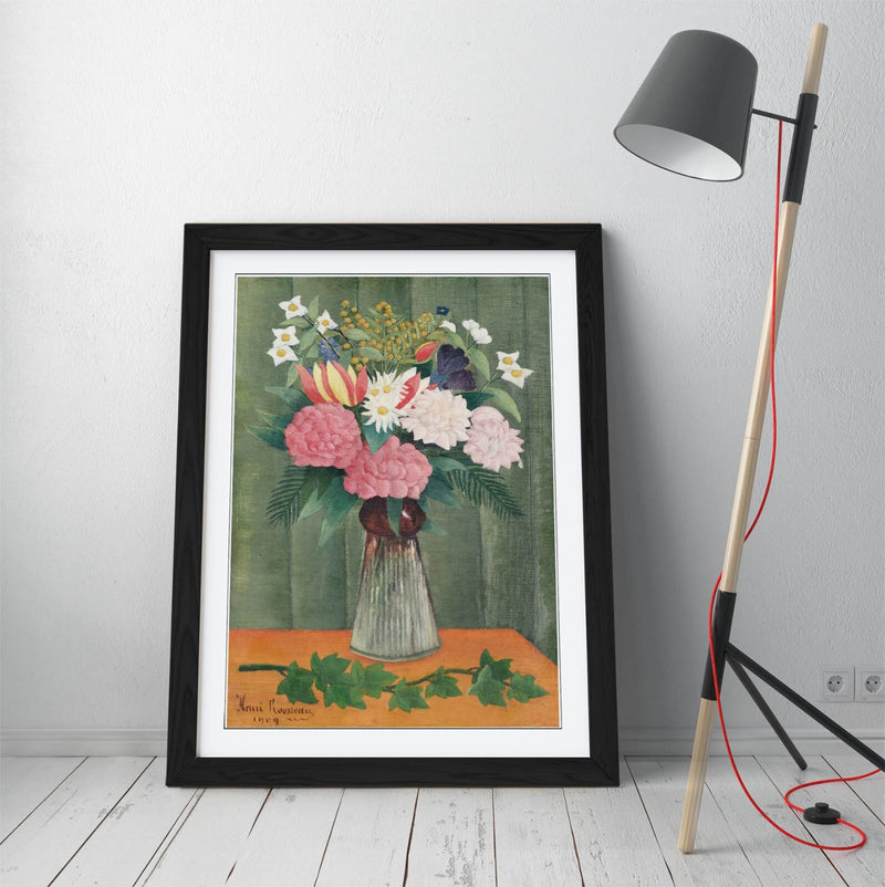 Framed Wall Art - 'Henri Rousseau, Flower Vase' Print With Woodgrain Frame