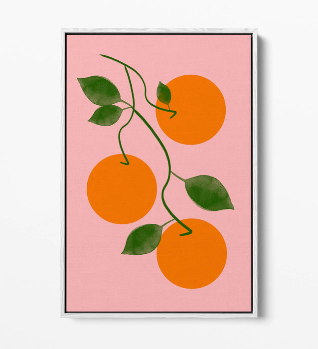 ORANGES ON VINE TRENDY MINIMALIST KITCHEN  -FLOAT EFFECT CANVAS WALL ART PRINT
