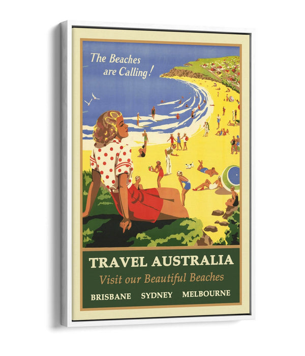 VINTAGE RETRO AUSTRALIA TRAVEL POSTER -FLOAT EFFECT CANVAS ART PRINT- BLUE GREEN