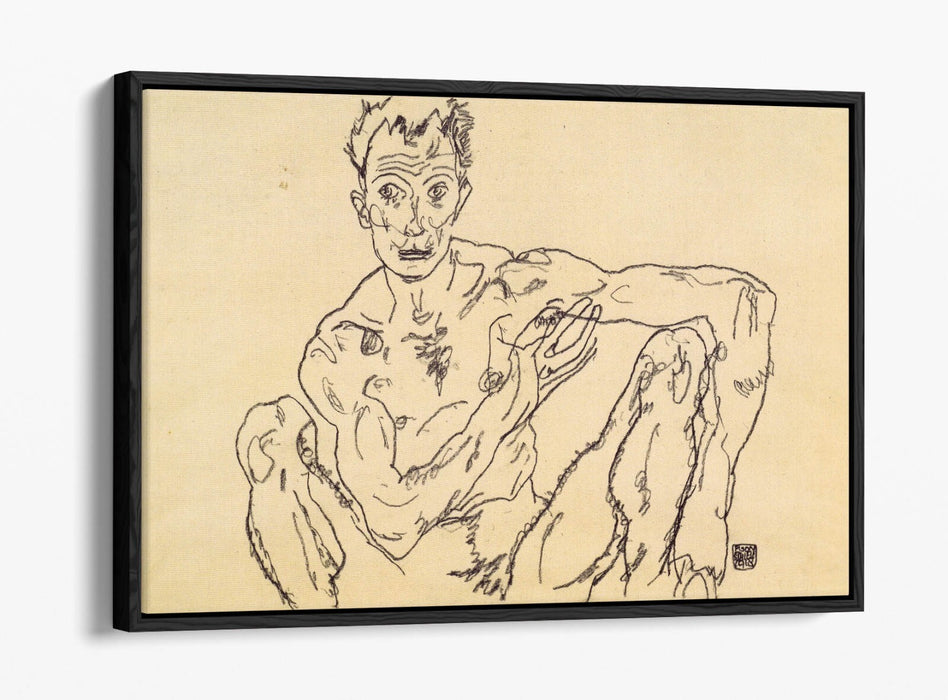 Float Effect Canvas Art - Egon Schiele Nude Self Portrait on Premium Frame