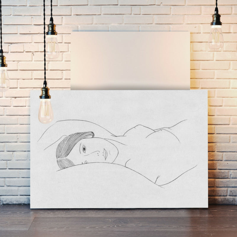 Canvas Wall Art – Black and White Nude Woman Line Drawing Print | Handmade UK