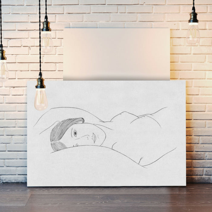 CANVAS WALL ART PRINT ARTWORK BLACK AND WHITE NUDE WOMAN LAYING LINE DRAWING