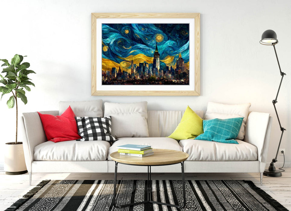 Van Gogh Starry Night Art - New York Landscape Framed Wall Art Poster Print