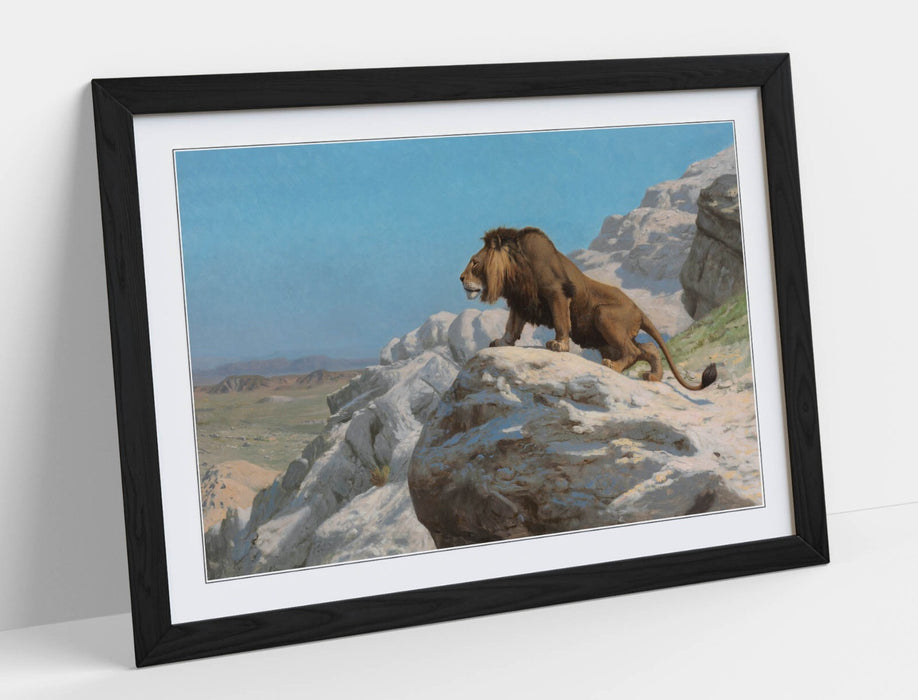 Framed Wall Art - Jean-Leon Gerome Lion Painting Print | UK Made Woodgrain Frame