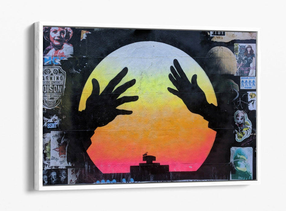 Canvas Wall Art - East London Graffiti With Float Effect - Orange Urban Street Art