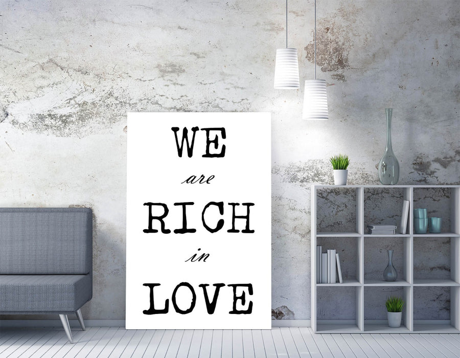 "WE ARE RICH WITH LOVE" FAMILY HOME QUOTE SLOGAN -CANVAS WALL ART PICTURE PRINT