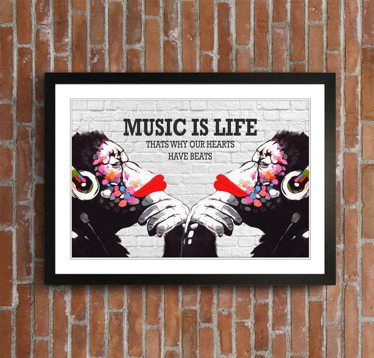MONKEY DJ BANKSY STYLE MUSIC IS LIFE STREET  FRAMED ART PRINT ARTWORK 4 SIZES FF