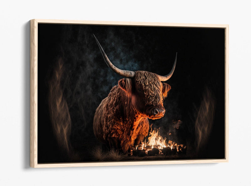 Canvas Wall Art - Highland Cow Print With Float Effect Canvas & Premium Frame