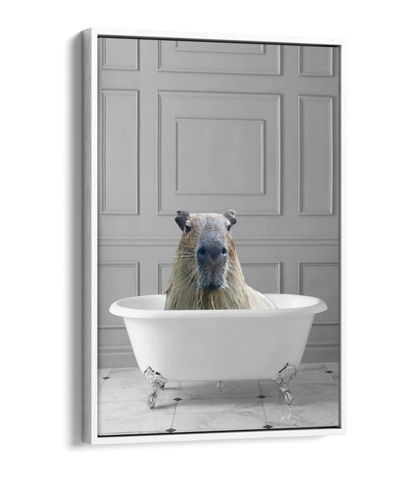 CAPYBARA IN BATHTUB -QUIRKY BATHROOM FLOAT EFFECT CANVAS WALL ART PIC PRINT