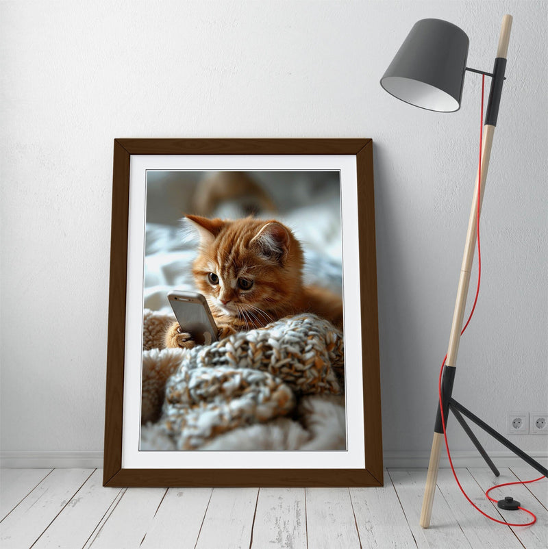 Ginger Kitten Wall Art – Framed Funny Cat Phone Print on Matte Paper