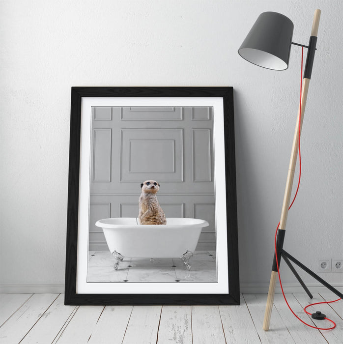 MEERKAT IN BATHTUB - QUIRKY ART FRAMED POSTER PICTURE PRINT BATHROOM ARTWORK
