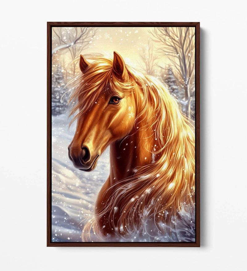 Horse Canvas Wall Art - Majestic Snow Horse Painting | Float Effect Canvas Print
