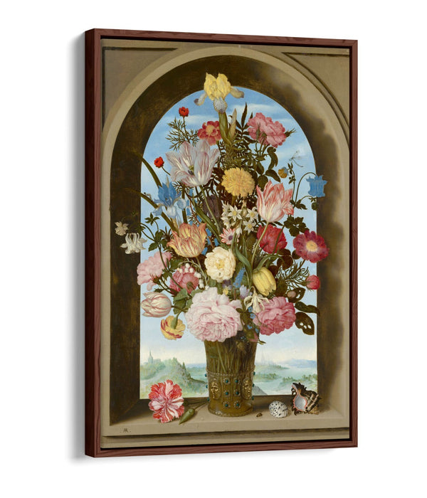 AMBROSIUS BOSSCHAERT, FLOWERS IN A WINDOW-FLOAT EFFECT CANVAS WALL ART PIC PRINT
