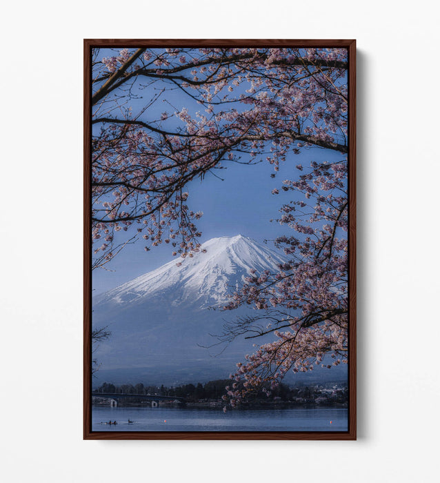 VIEW OF MOUNT FUJI WITH CHERRY BLOSSOM TREE FLOAT EFFECT CANVAS WALL ART PRINT
