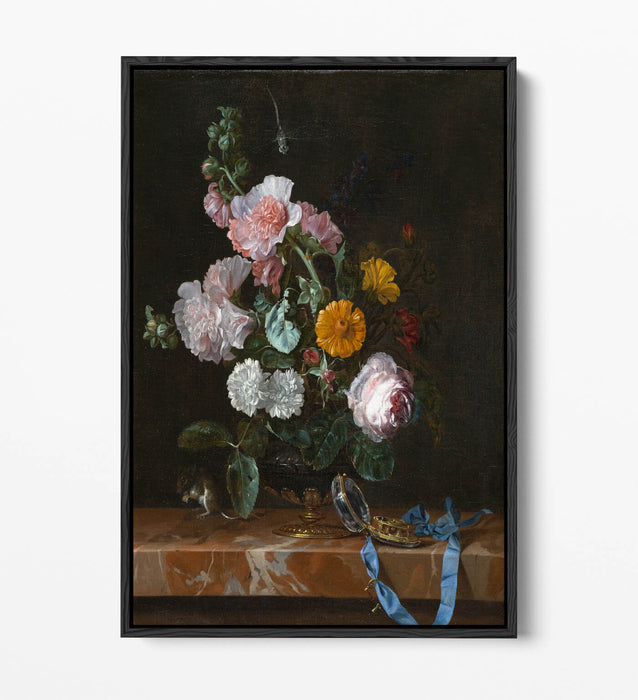 WILLEM VAN AELST, VANITAS FLOWER STILL LIFE  -FLOAT EFFECT CANVAS WALL ART PRINT