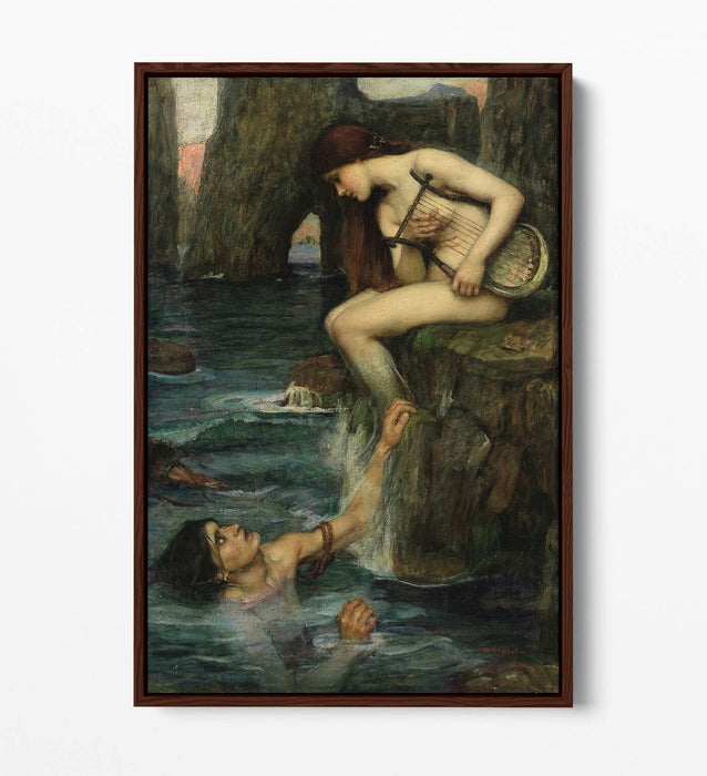 WATERHOUSE THE SIREN 1900 -FLOAT EFFECT CANVAS WALL ART PIC PRINT- GREEN BEIGE