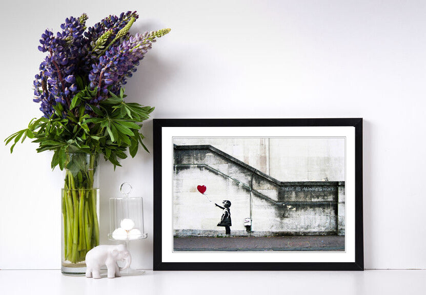 Banksy Balloon Girl Poster - Framed Art Print With Matte Finish & Woodgrain Frame