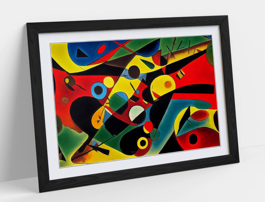 Abstract Kandinsky Wall Art – Framed Red Yellow Artwork | Modern Print Decor