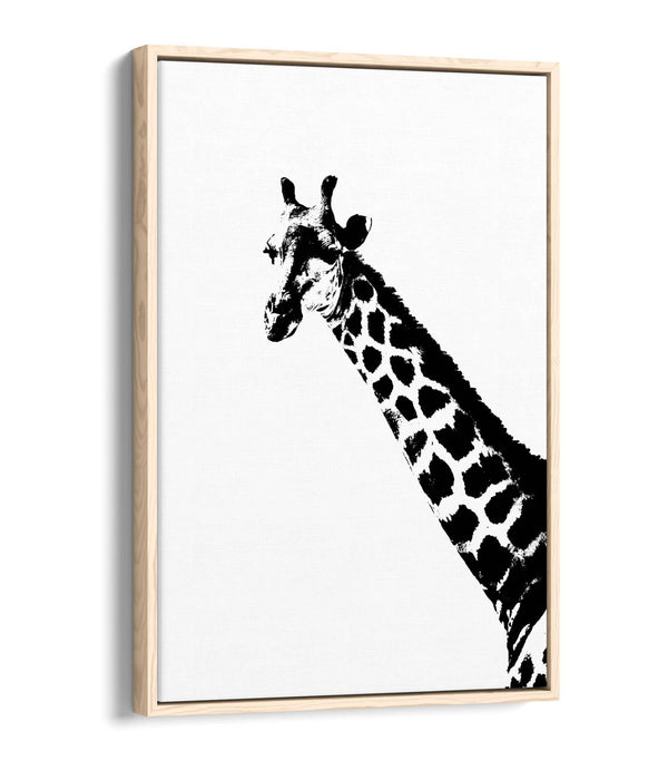 GIRAFFE HEAD, BLACK AND WHITE ANIMALS -FLOAT EFFECT CANVAS WALL ART PRINT TRENDY