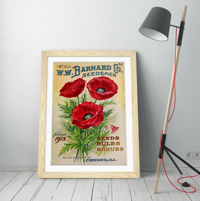 VINTAGE RETRO POPPY FLOWER POSTER -FRAMED WALL ART PICTURE PRINT