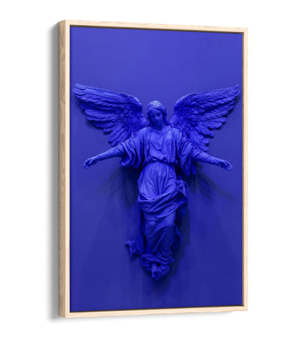 Angel Canvas Art - Purple Blue Statue Print | Float Effect Canvas Wall Decor
