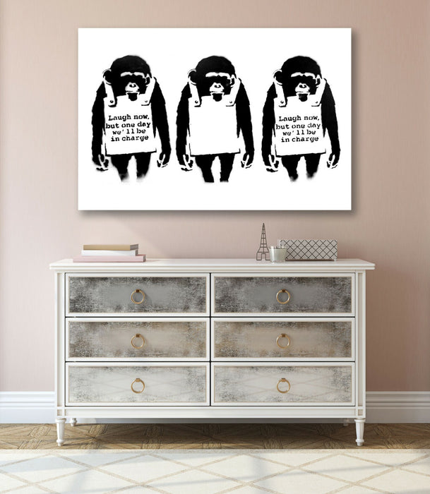 BANKSY Laugh Now CANVAS WALL ART PRINT STREET ARTWORK FRAMED