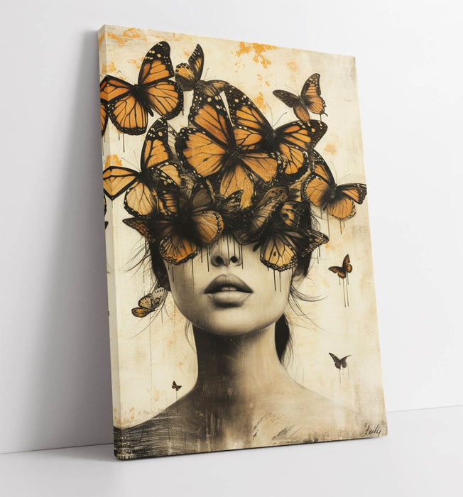 Butterfly Canvas Art - Handmade Woman Portrait Print | Vibrant Wall Decor