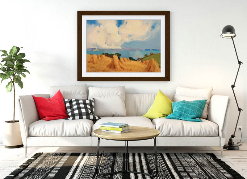Framed Art Poster - Mounts Bay Cornwall Wall Art Print With Woodgrain Frame