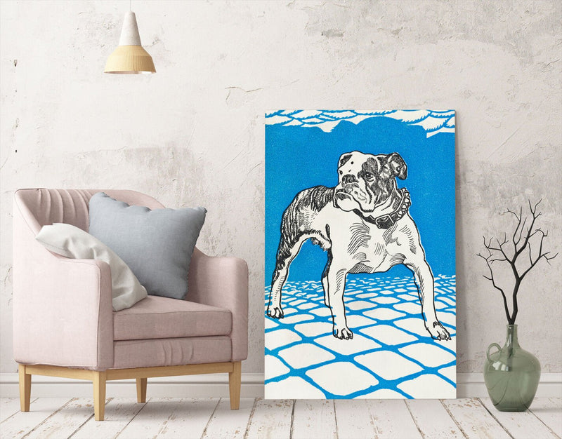 Vintage Bulldog Canvas - Deep Framed Blue Bulldog Artwork | Handmade UK Canvas Wall Art