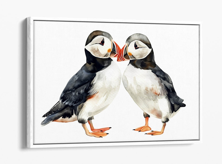 Puffins Canvas Art - Cute Animal Artwork Float Effect Canvas Wall Decor
