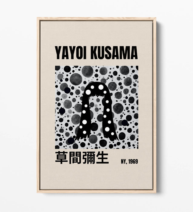 Canvas Art Print - Yayoi Kusama Black and White Polka Dot Artwork | Float Effect Frame