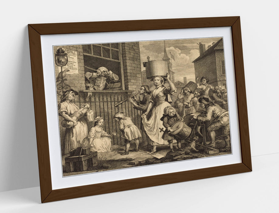 Framed Wall Art - William Hogarth The Enraged Musician Classic Art Print with Woodgrain Frame