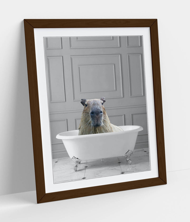 Quirky Art Poster - Capybara Bathtub Print | Handmade UK Framed Wall Art