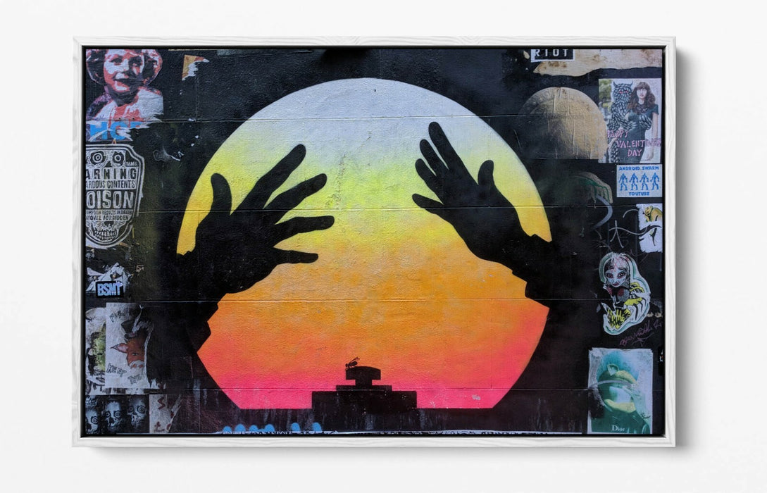 Canvas Wall Art - East London Graffiti With Float Effect - Orange Urban Street Art