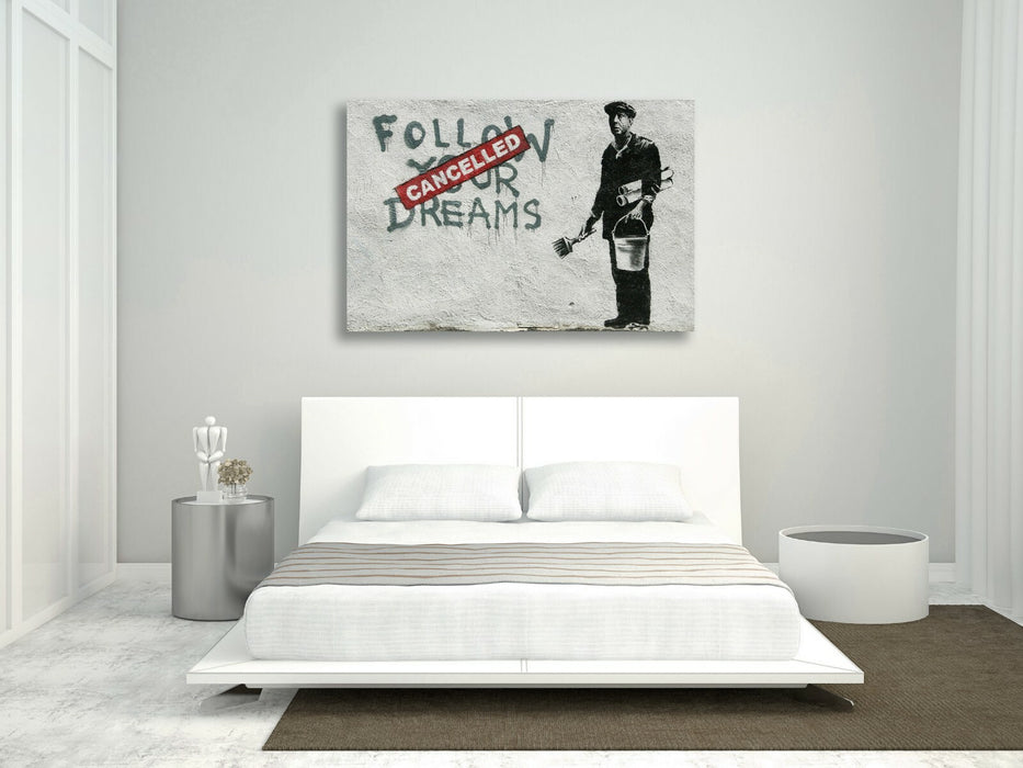 BANKSY - FOLLOW YOUR DREAMS CANCELLED CANVAS WALL ART PRINT ARTWORK GRAFFITI